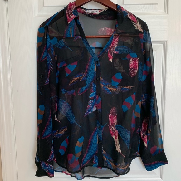 Express Tops - Express feather print blouse, medium